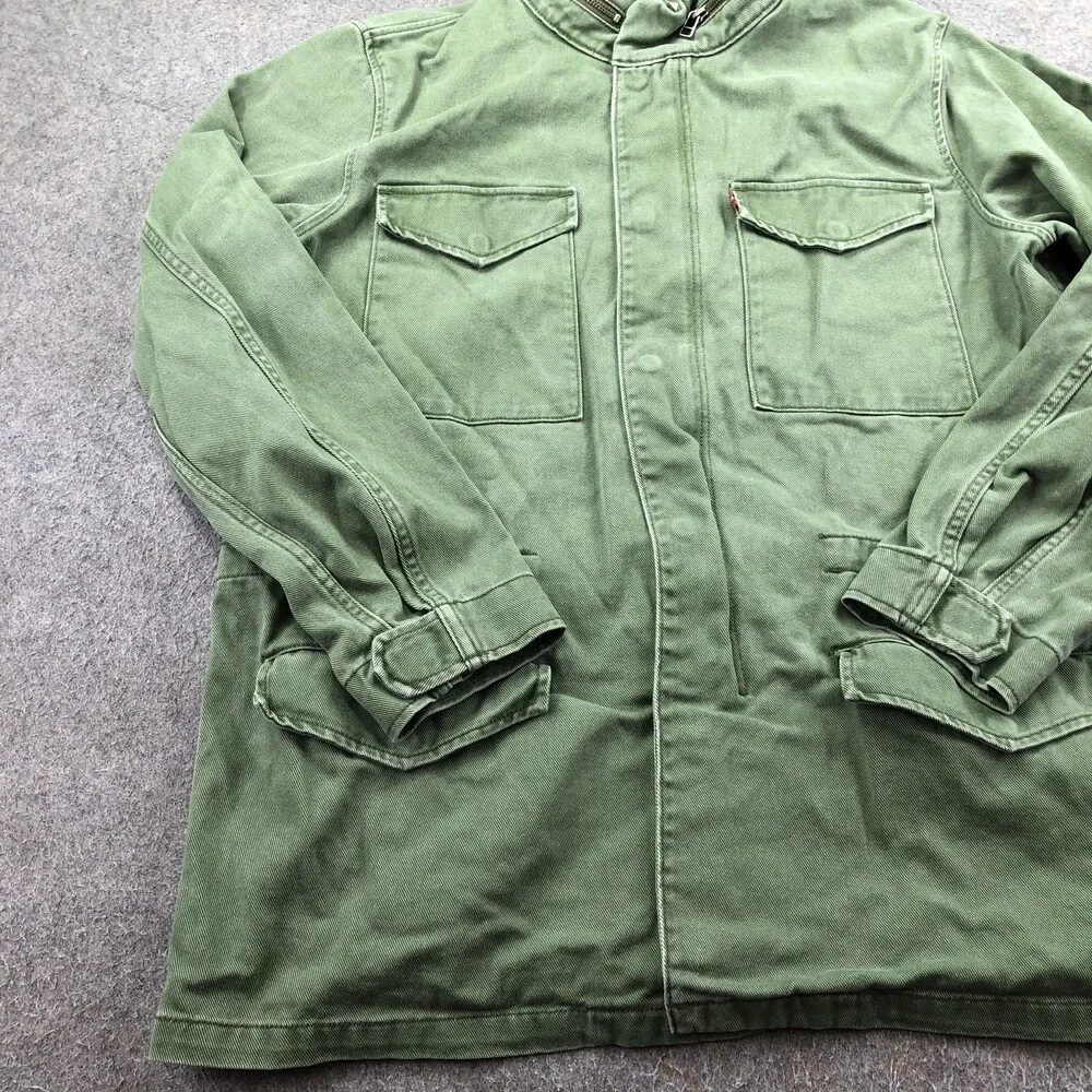 Levi's Jacket Mens XL Green Denim Zip Front Army Field Pockets Outdoor